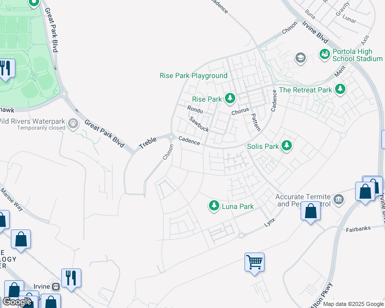 map of restaurants, bars, coffee shops, grocery stores, and more near 182 Proctor in Irvine