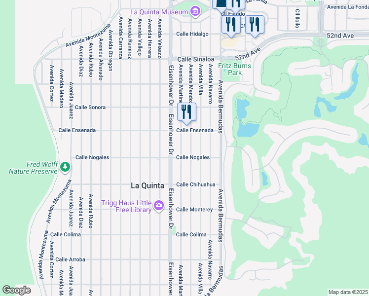 map of restaurants, bars, coffee shops, grocery stores, and more near 52680 Avenue Martinez in La Quinta