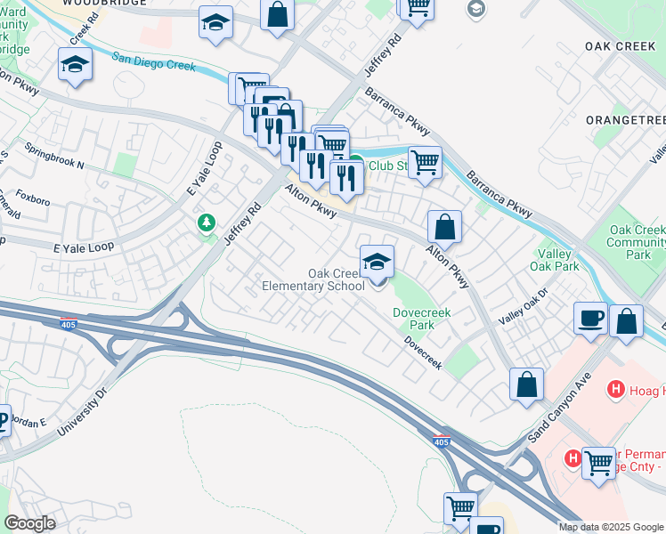map of restaurants, bars, coffee shops, grocery stores, and more near 8 Redberry in Irvine