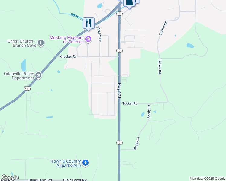 map of restaurants, bars, coffee shops, grocery stores, and more near 100 Cottage Lane in Odenville