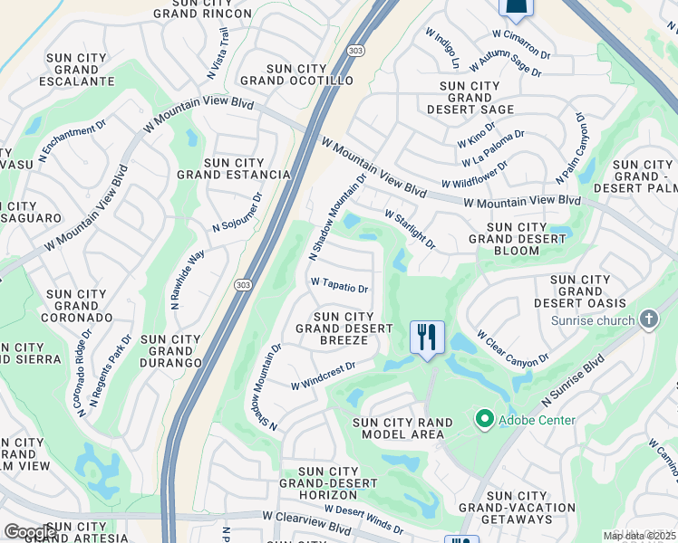 map of restaurants, bars, coffee shops, grocery stores, and more near 16245 West Talara Way in Surprise