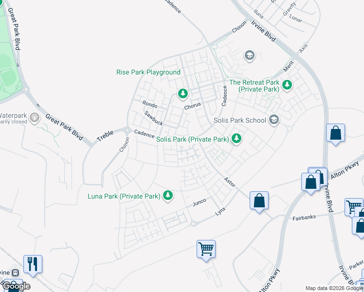 map of restaurants, bars, coffee shops, grocery stores, and more near North 2nd Street in Irvine