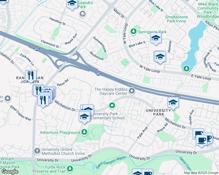 map of restaurants, bars, coffee shops, grocery stores, and more near 4421 Pinyon Tree Lane in Irvine