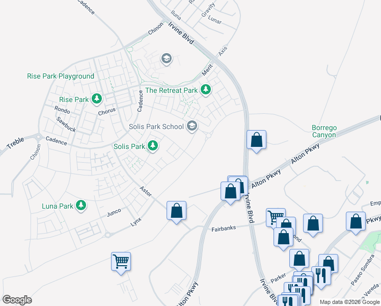 map of restaurants, bars, coffee shops, grocery stores, and more near 8510-8798 Perimeter Road in Irvine