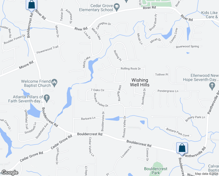 map of restaurants, bars, coffee shops, grocery stores, and more near 2268 7 Oaks Circle in Conley
