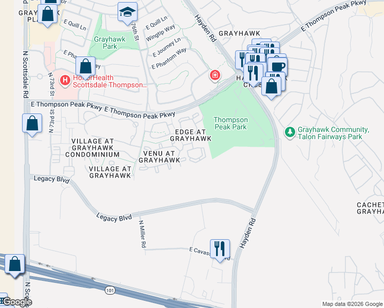 map of restaurants, bars, coffee shops, grocery stores, and more near 20100 North 78th Place in Scottsdale