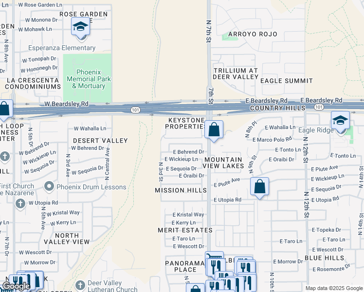 map of restaurants, bars, coffee shops, grocery stores, and more near 425 East Marco Polo Road in Phoenix