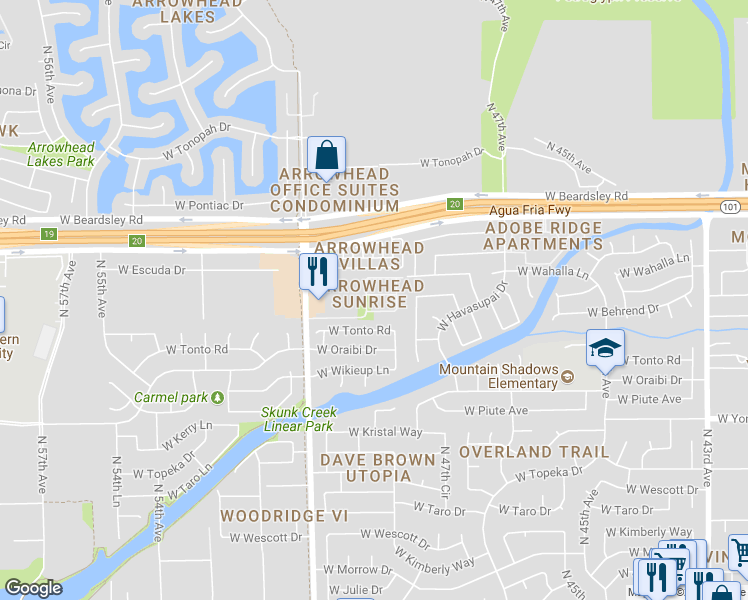map of restaurants, bars, coffee shops, grocery stores, and more near 19806 North 49th Drive in Glendale