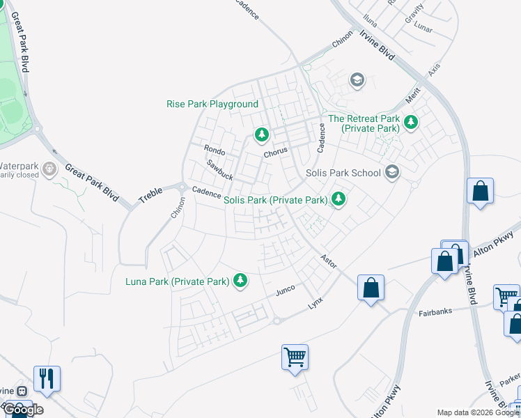 map of restaurants, bars, coffee shops, grocery stores, and more near North 2nd Street in Irvine
