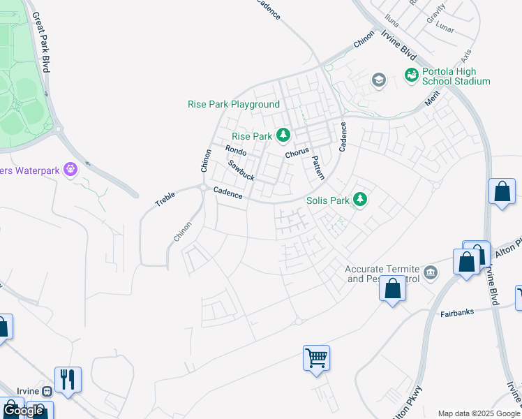 map of restaurants, bars, coffee shops, grocery stores, and more near North 2nd Street in Irvine