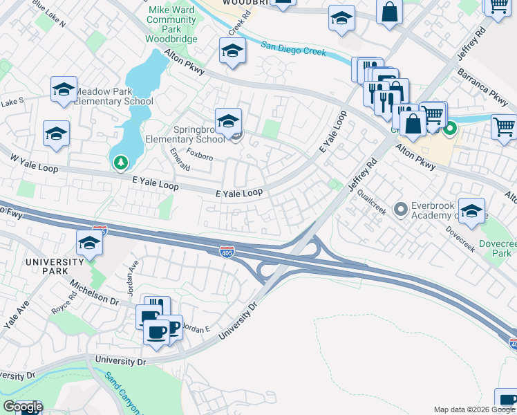 map of restaurants, bars, coffee shops, grocery stores, and more near 118 Greenmoor in Irvine