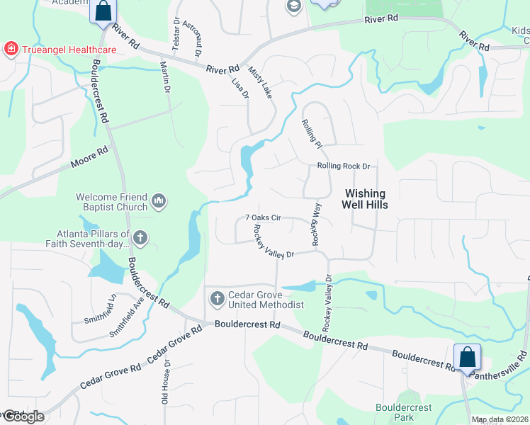 map of restaurants, bars, coffee shops, grocery stores, and more near 2226 7 Oaks Circle in Conley