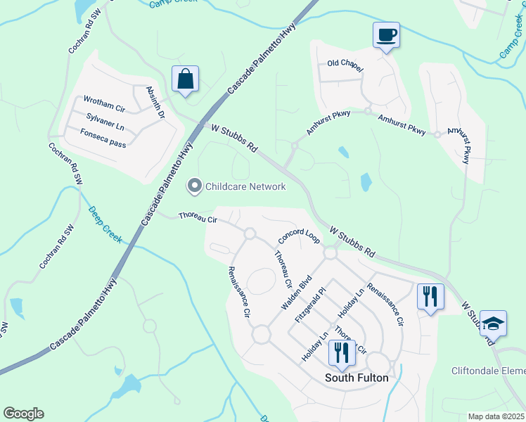 map of restaurants, bars, coffee shops, grocery stores, and more near 792 Hayes Court in College Park