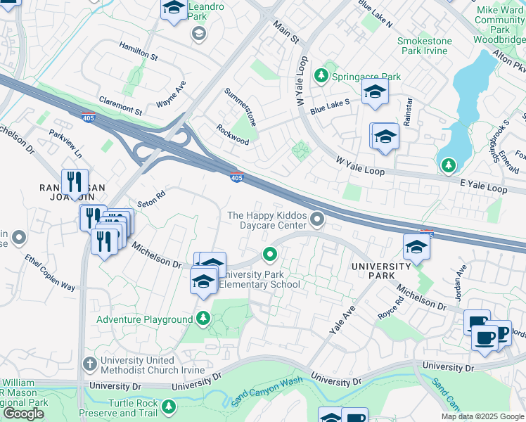 map of restaurants, bars, coffee shops, grocery stores, and more near 4421 Pinyon Tree Lane in Irvine