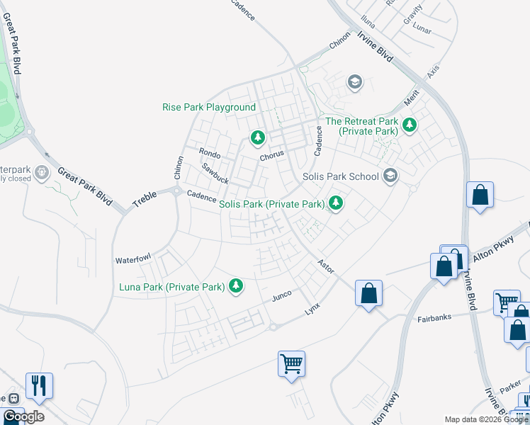 map of restaurants, bars, coffee shops, grocery stores, and more near 349 Proctor in Irvine