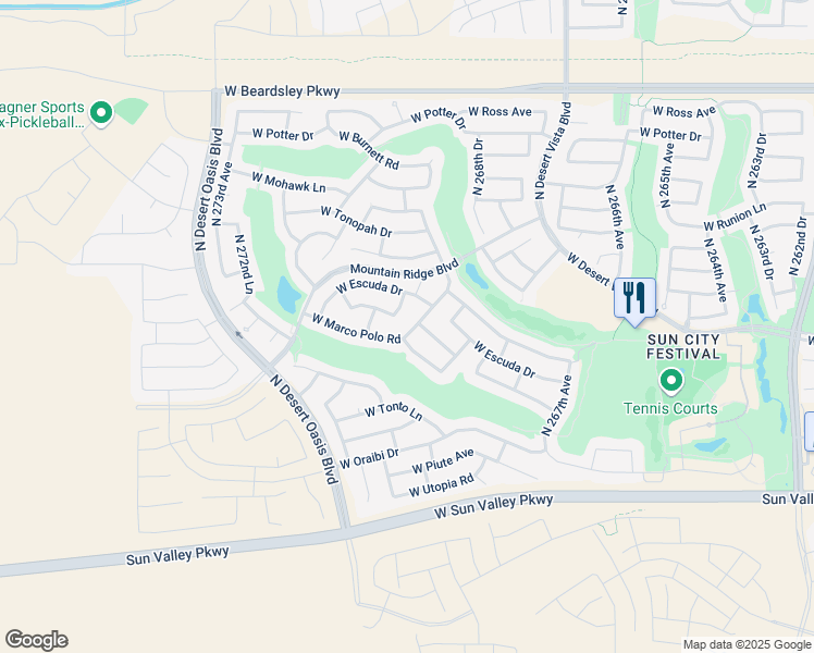 map of restaurants, bars, coffee shops, grocery stores, and more near 20002 North 269th Drive in Buckeye