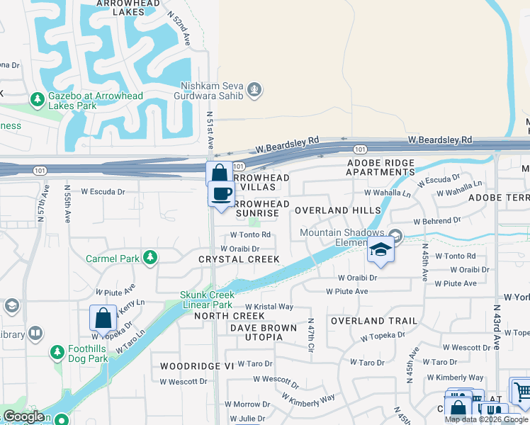 map of restaurants, bars, coffee shops, grocery stores, and more near 4904 West Behrend Drive in Glendale
