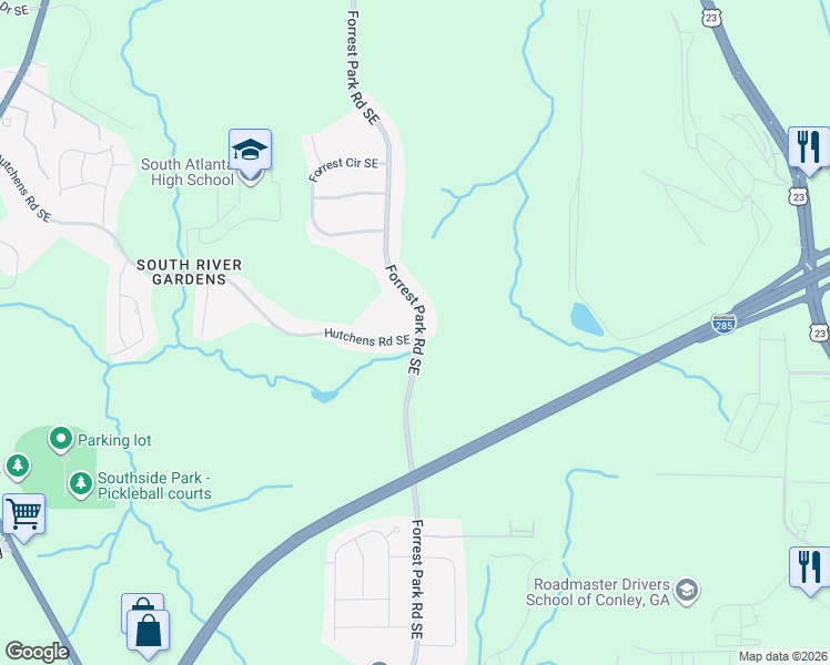 map of restaurants, bars, coffee shops, grocery stores, and more near 1024 Hutchens Road Southeast in Atlanta