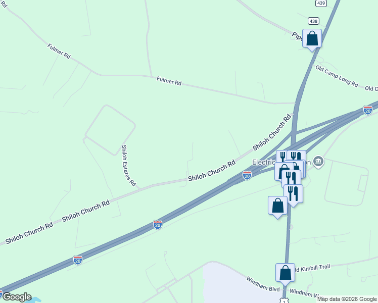 map of restaurants, bars, coffee shops, grocery stores, and more near 3628 Shiloh Church Road in Aiken