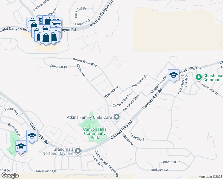map of restaurants, bars, coffee shops, grocery stores, and more near 35328 Trailside Drive in Lake Elsinore
