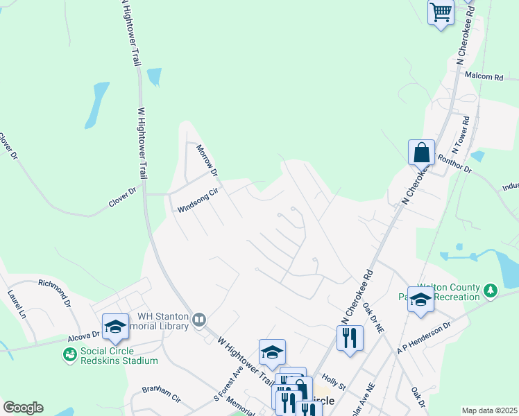 map of restaurants, bars, coffee shops, grocery stores, and more near 741 Jackson Court in Social Circle
