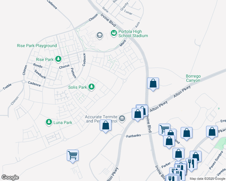 map of restaurants, bars, coffee shops, grocery stores, and more near 132 Abacus in Irvine