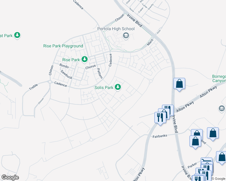 map of restaurants, bars, coffee shops, grocery stores, and more near 119 Yugen in Irvine