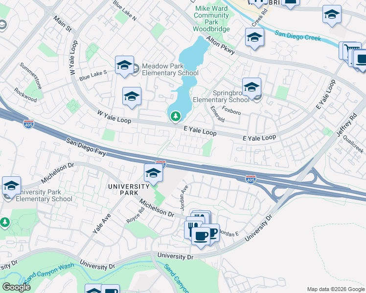 map of restaurants, bars, coffee shops, grocery stores, and more near 27 Wintermist in Irvine