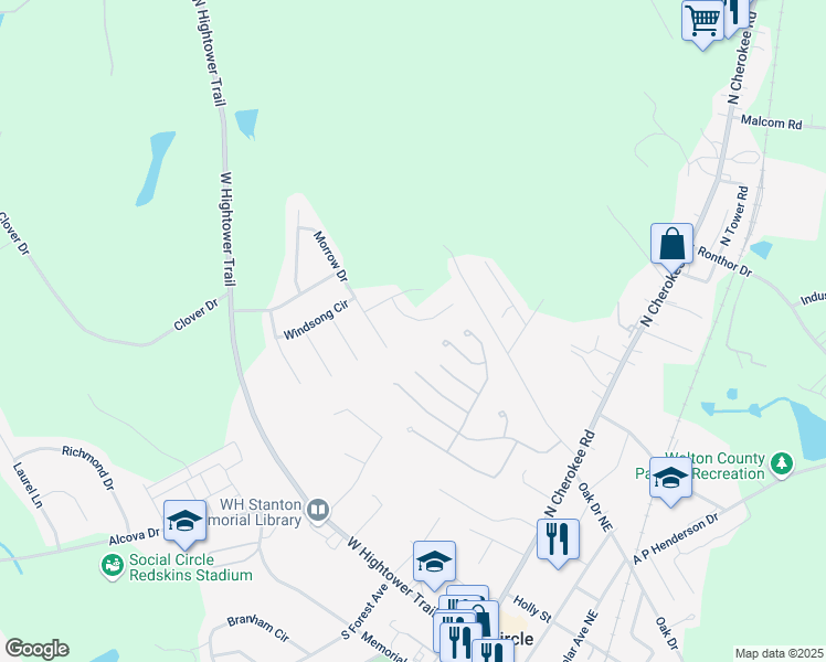 map of restaurants, bars, coffee shops, grocery stores, and more near 741 Jackson Court in Social Circle