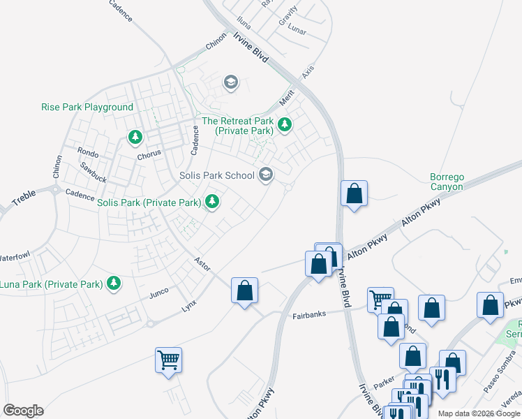 map of restaurants, bars, coffee shops, grocery stores, and more near 173 Sentosa in Irvine