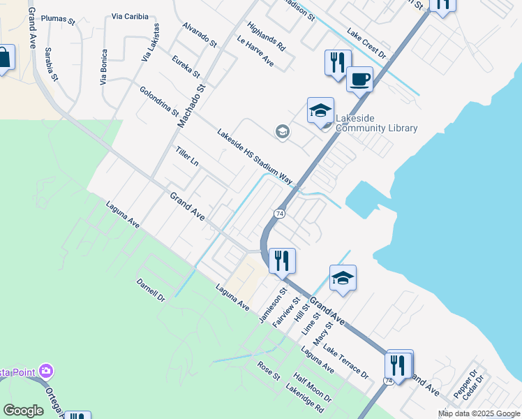 map of restaurants, bars, coffee shops, grocery stores, and more near 32937 Middlegate Place in Lake Elsinore