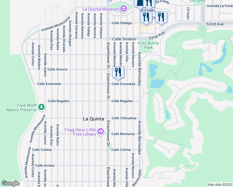 map of restaurants, bars, coffee shops, grocery stores, and more near 52680 Avenue Martinez in La Quinta