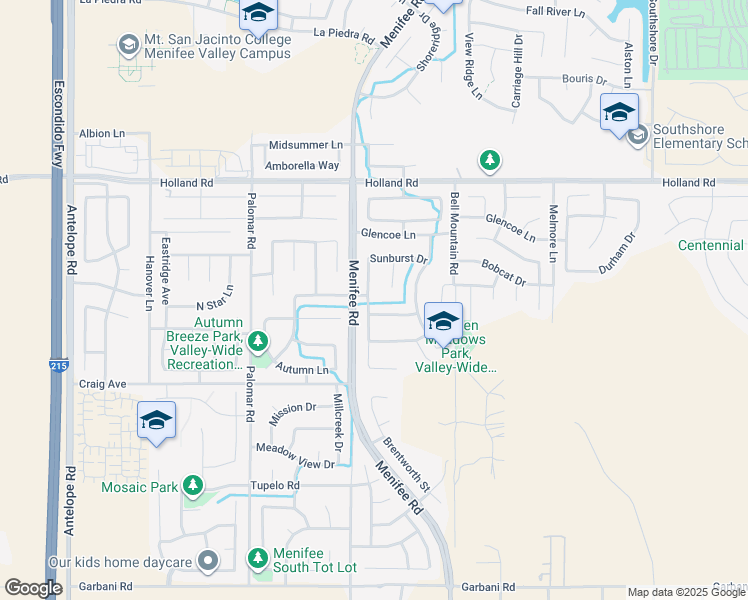 map of restaurants, bars, coffee shops, grocery stores, and more near 31282 Shadow Ridge Drive in Menifee