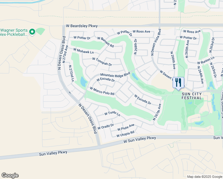 map of restaurants, bars, coffee shops, grocery stores, and more near 20002 North 269th Drive in Buckeye