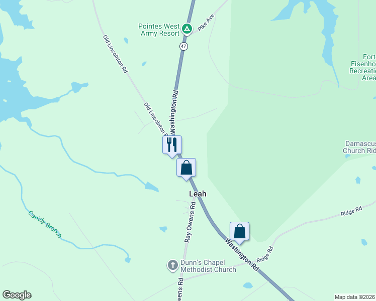 map of restaurants, bars, coffee shops, grocery stores, and more near 6619 Washington Road in Appling
