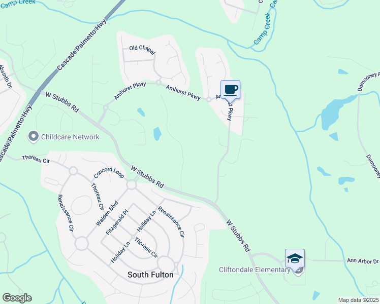 map of restaurants, bars, coffee shops, grocery stores, and more near 2980 Oxford Road in Atlanta