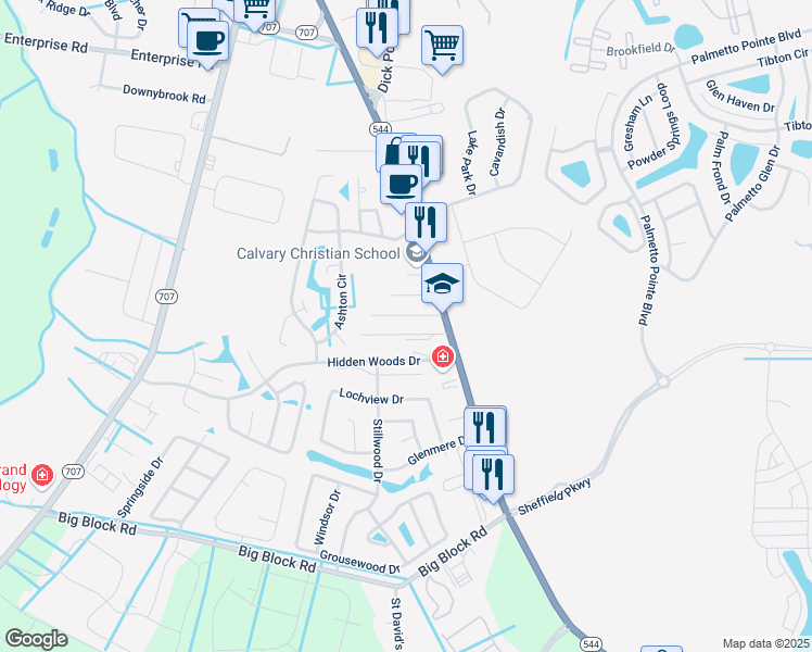 map of restaurants, bars, coffee shops, grocery stores, and more near 6328 Yellow Jasmine Avenue in Myrtle Beach