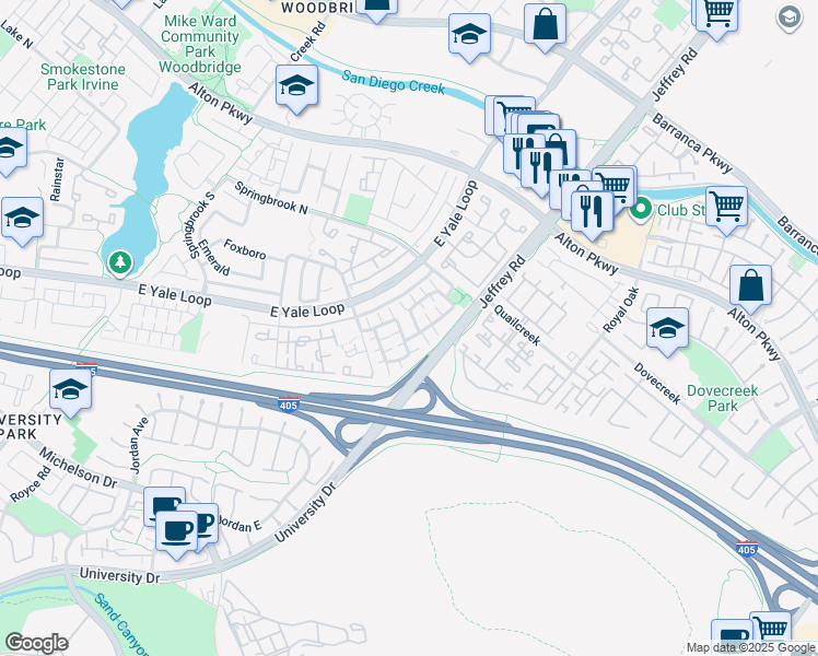 map of restaurants, bars, coffee shops, grocery stores, and more near 9 Amberleaf in Irvine