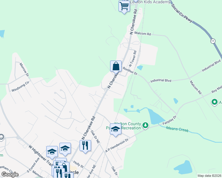 map of restaurants, bars, coffee shops, grocery stores, and more near 758 Rose Lane in Social Circle