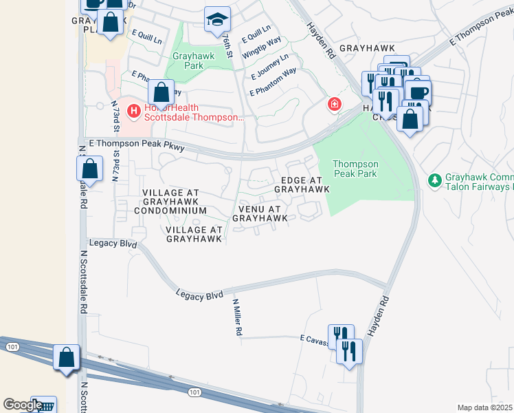 map of restaurants, bars, coffee shops, grocery stores, and more near Unnamed Road in Scottsdale