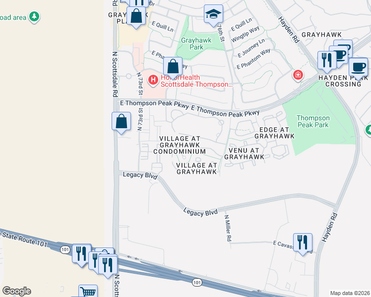 map of restaurants, bars, coffee shops, grocery stores, and more near 19700 North 76th Street in Scottsdale