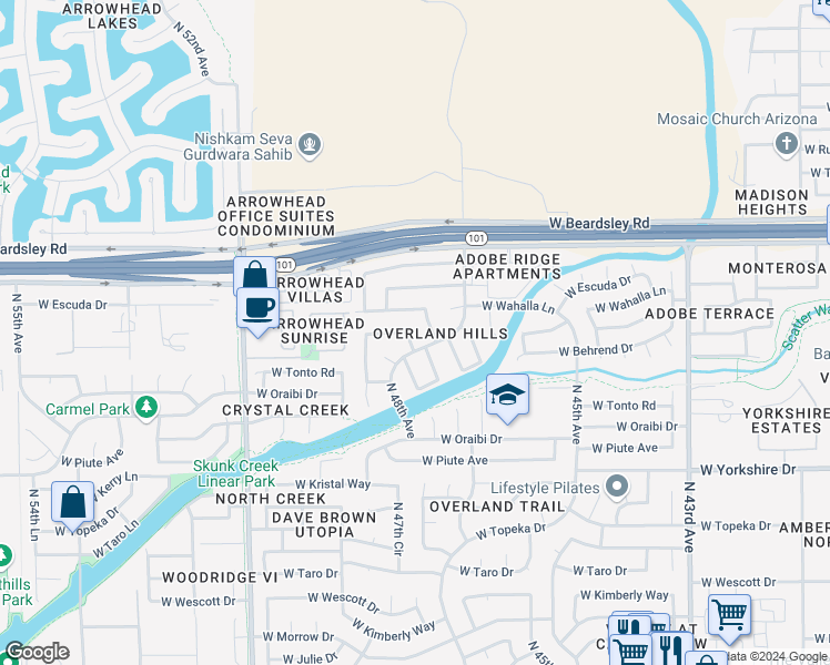 map of restaurants, bars, coffee shops, grocery stores, and more near 4724 West Havasupai Drive in Glendale