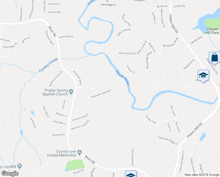 map of restaurants, bars, coffee shops, grocery stores, and more near 3662 Riverview Approach in Ellenwood