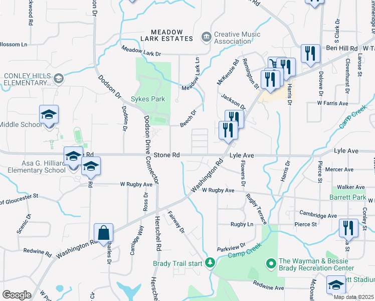 map of restaurants, bars, coffee shops, grocery stores, and more near 2469 Stone Road in East Point