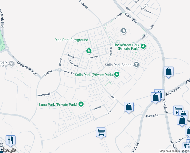 map of restaurants, bars, coffee shops, grocery stores, and more near 410 Lobata in Irvine