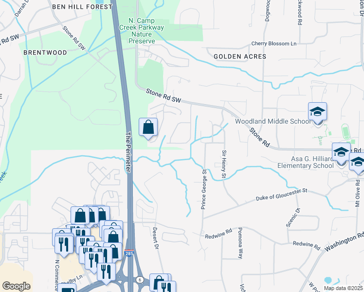 map of restaurants, bars, coffee shops, grocery stores, and more near 2882 Ridgeview Drive in Atlanta