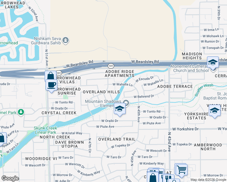map of restaurants, bars, coffee shops, grocery stores, and more near 19810 North 46th Avenue in Glendale