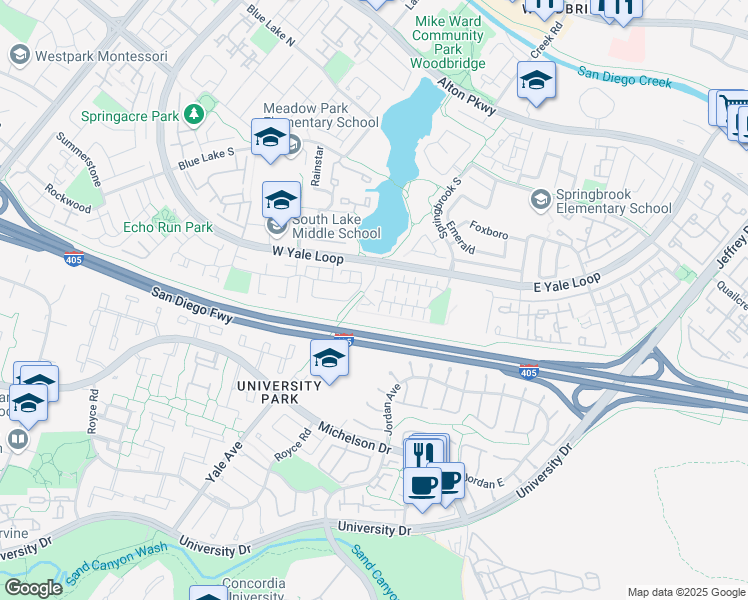 map of restaurants, bars, coffee shops, grocery stores, and more near 14 Bayfield in Irvine