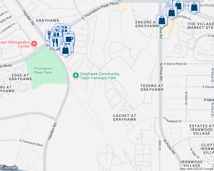 map of restaurants, bars, coffee shops, grocery stores, and more near 8422 East Havasupai Drive in Scottsdale