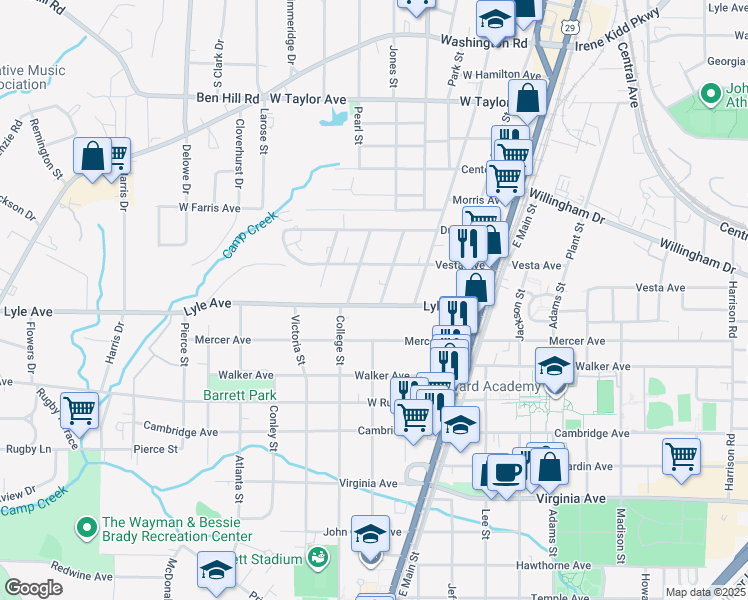 map of restaurants, bars, coffee shops, grocery stores, and more near 1867 Lyle Avenue in College Park